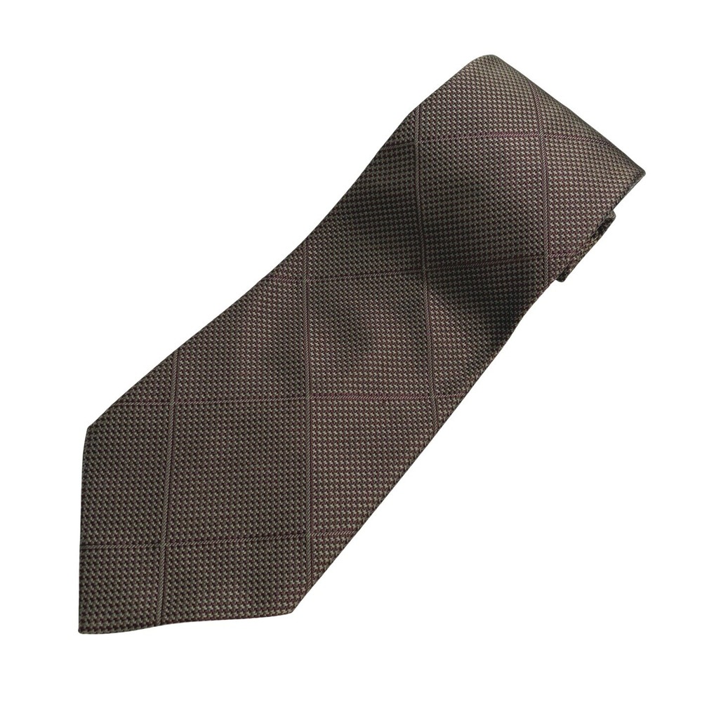 Giorgio Armani Cravatte Burgundy Silk Tie‎ Olive Green Diamond Geometric VTG EUC